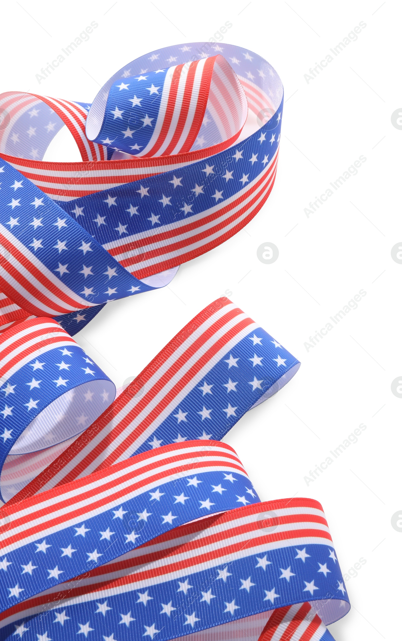 Photo of Ribbon in colors of American flag isolated on white