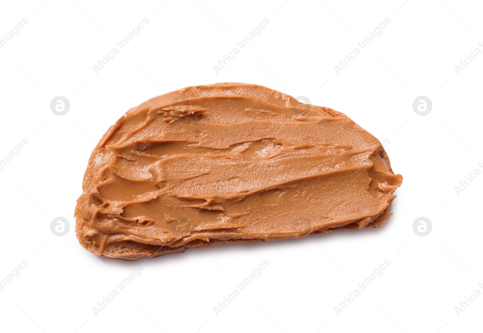 Photo of Delicious sandwich with peanut butter isolated white, top view