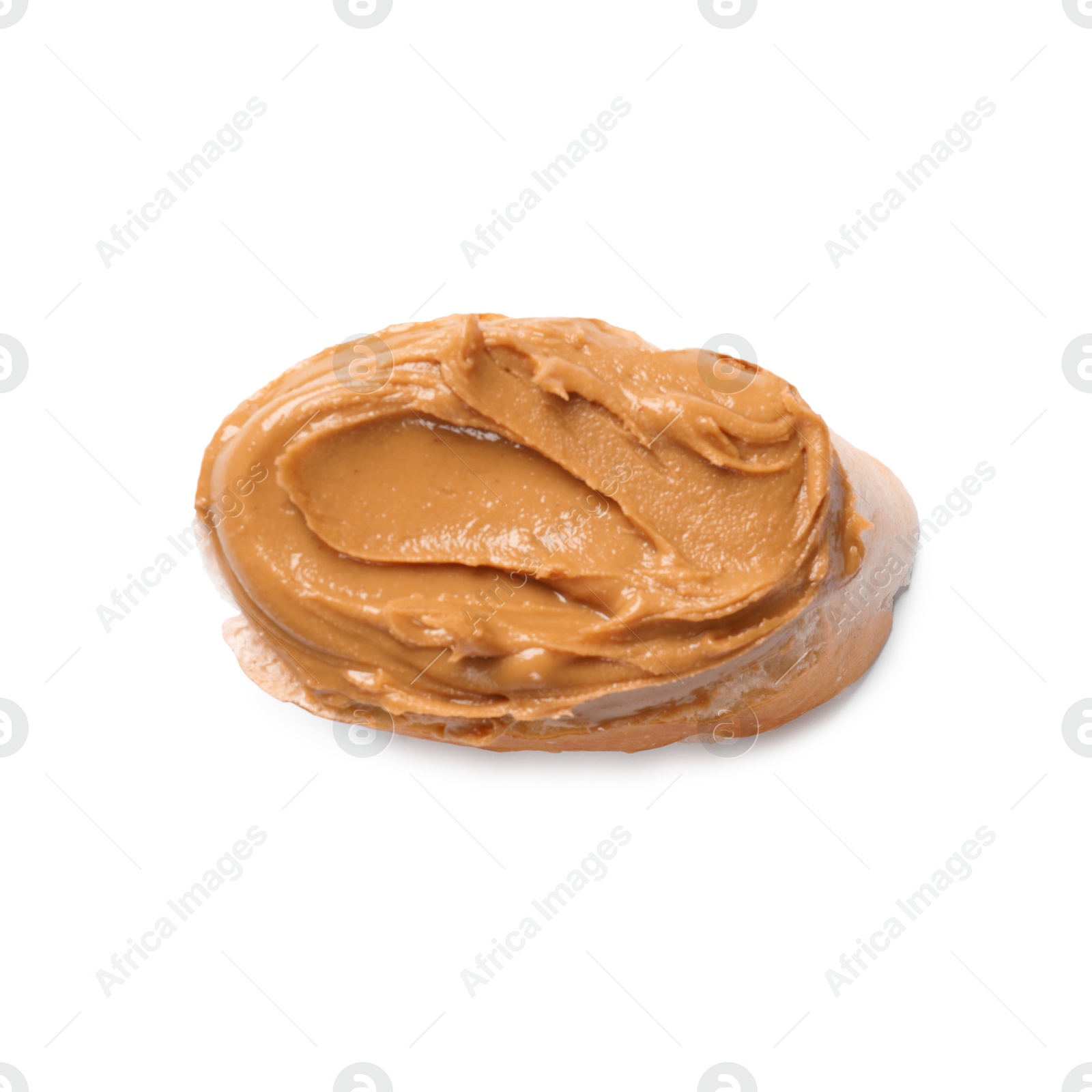 Photo of Delicious sandwich with peanut butter isolated white, top view