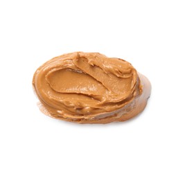 Photo of Delicious sandwich with peanut butter isolated white, top view