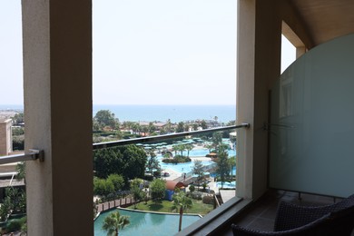 Photo of View on luxury seaside resort from balcony