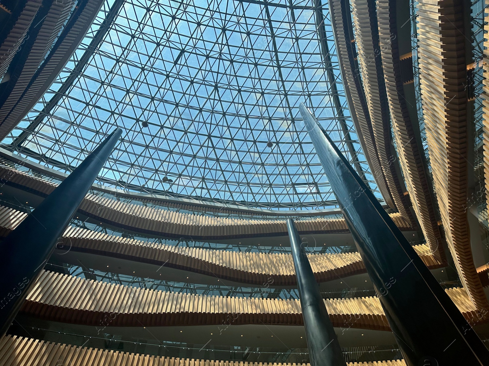 Photo of Glass roof of hotel building, bottom view