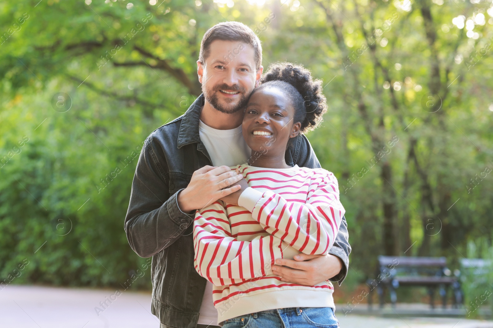 Photo of International relationships. Portrait of lovely couple outdoors