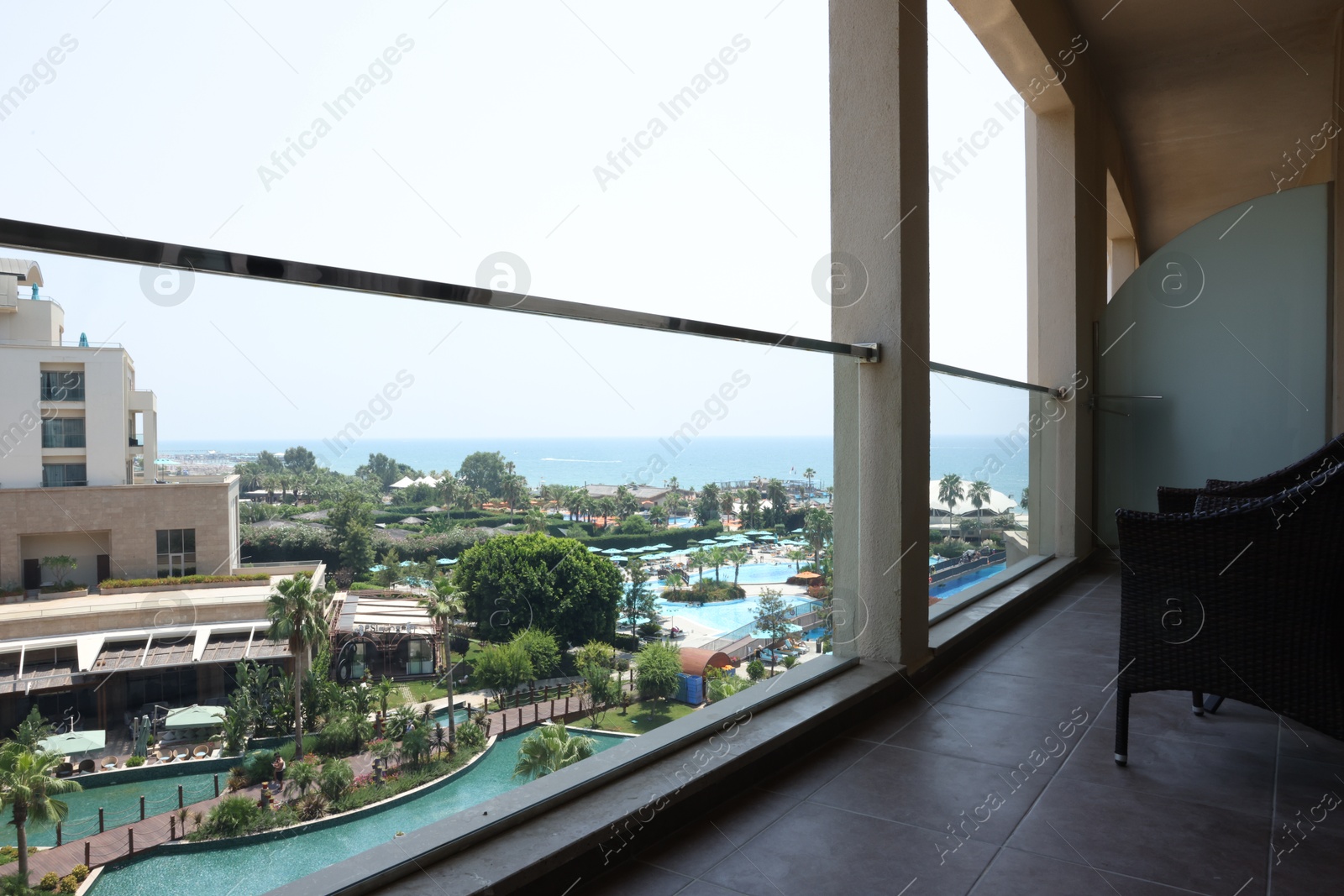 Photo of Belek, Turkey - July 25, 2024: View on luxury seaside resort from balcony