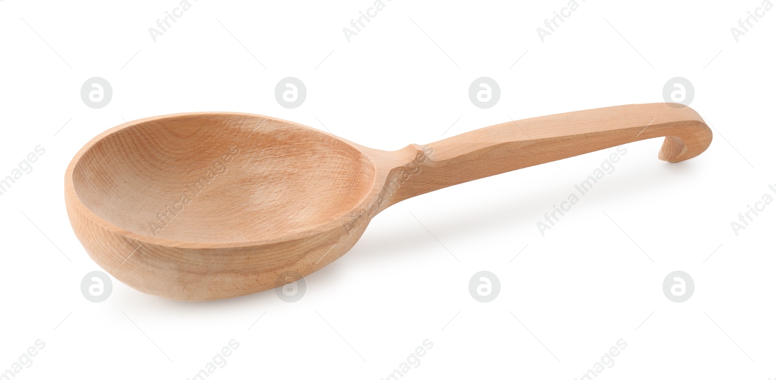 Photo of Sauna equipment. Wooden ladle isolated on white