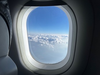 Beautiful view through plane window during flight