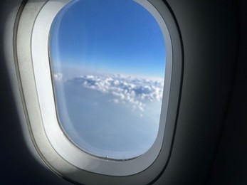 Beautiful view through plane window during flight