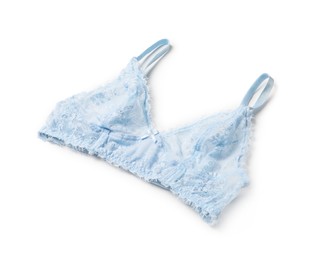 Elegant light blue lace women's underwear isolated on white