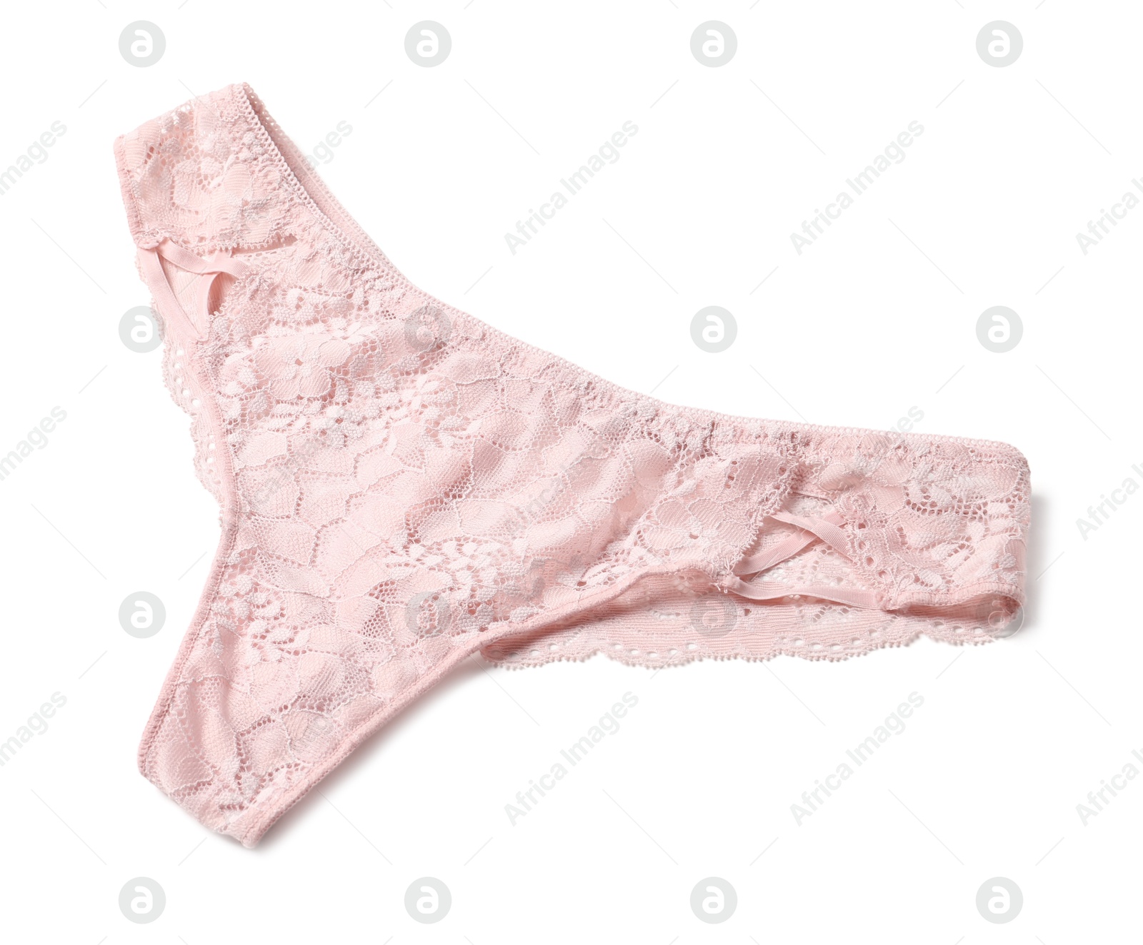 Photo of Elegant pink lace women's panties isolated on white