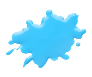 Photo of Blot of light blue printer ink isolated on white, top view