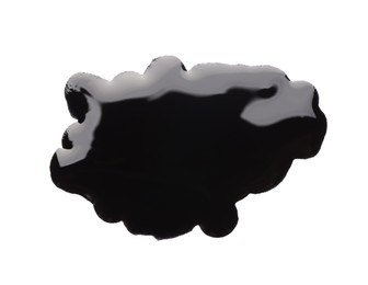 Blot of black printer ink isolated on white, top view