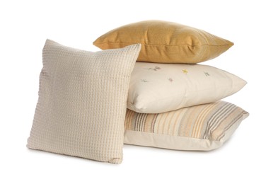 Group of different pillows isolated on white