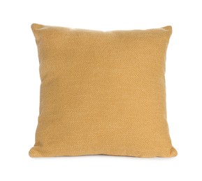 Photo of One soft color pillow isolated on white