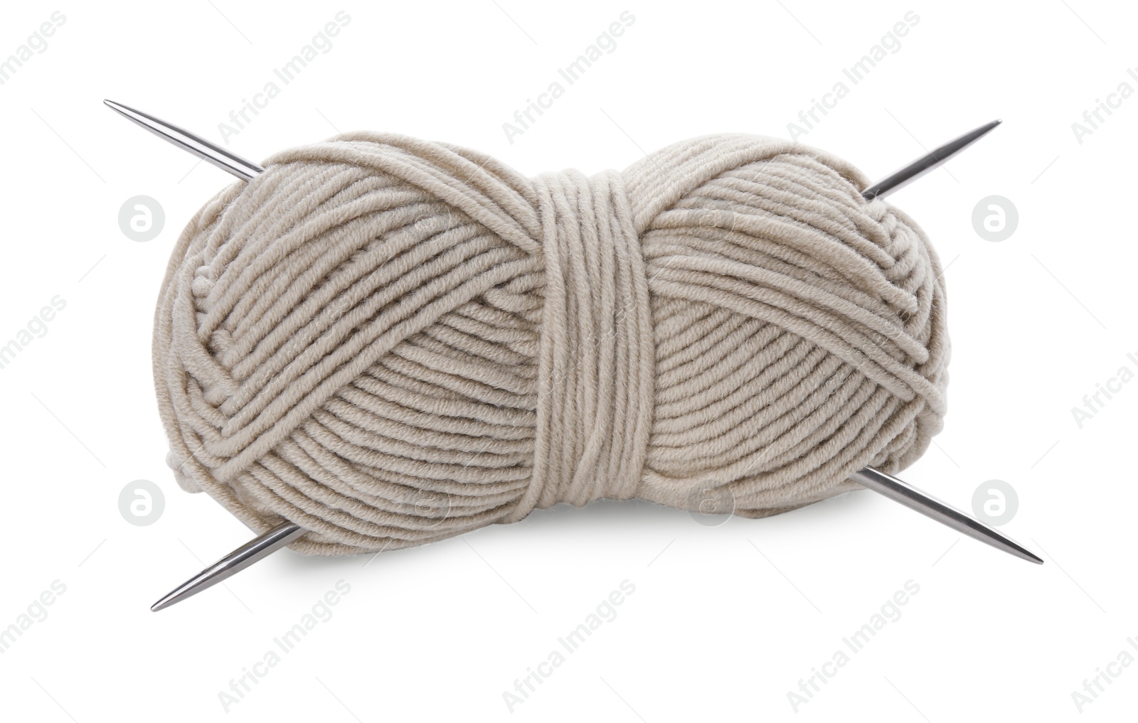 Photo of Skein of soft yarn and knitting needles isolated on white