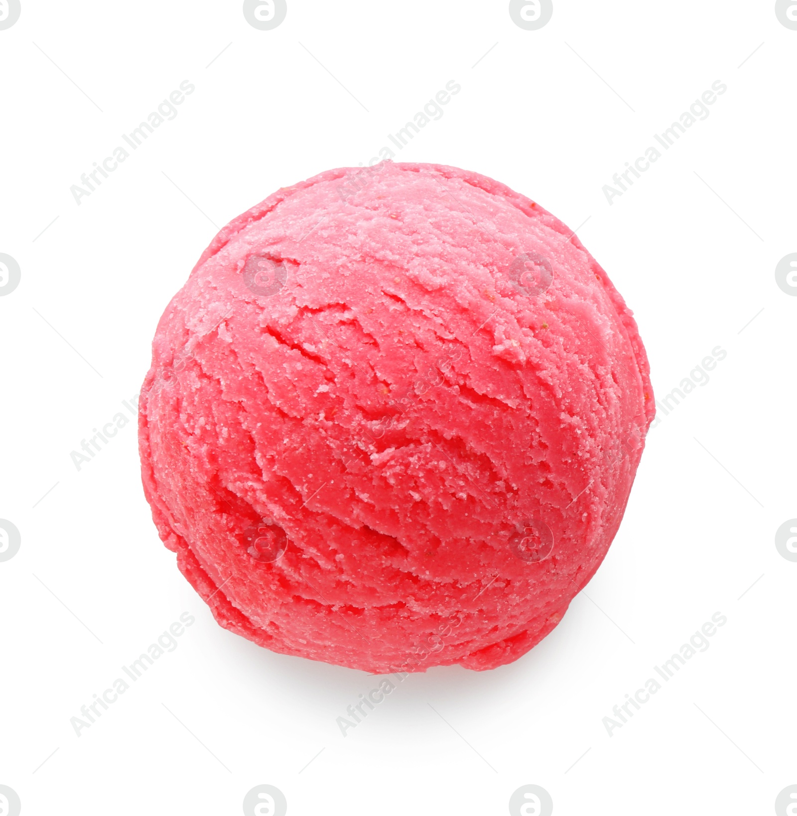 Photo of Scoop of tasty watermelon sorbet isolated on white, top view