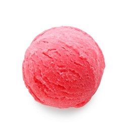 Scoop of tasty watermelon sorbet isolated on white, top view