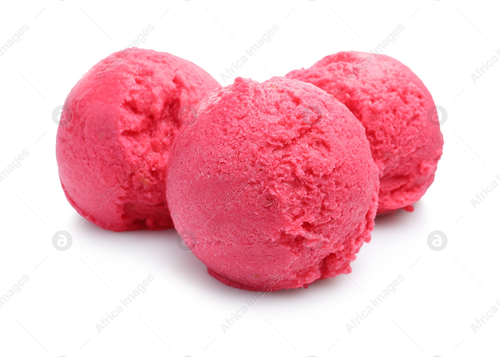 Photo of Scoops of delicious sorbet isolated on white