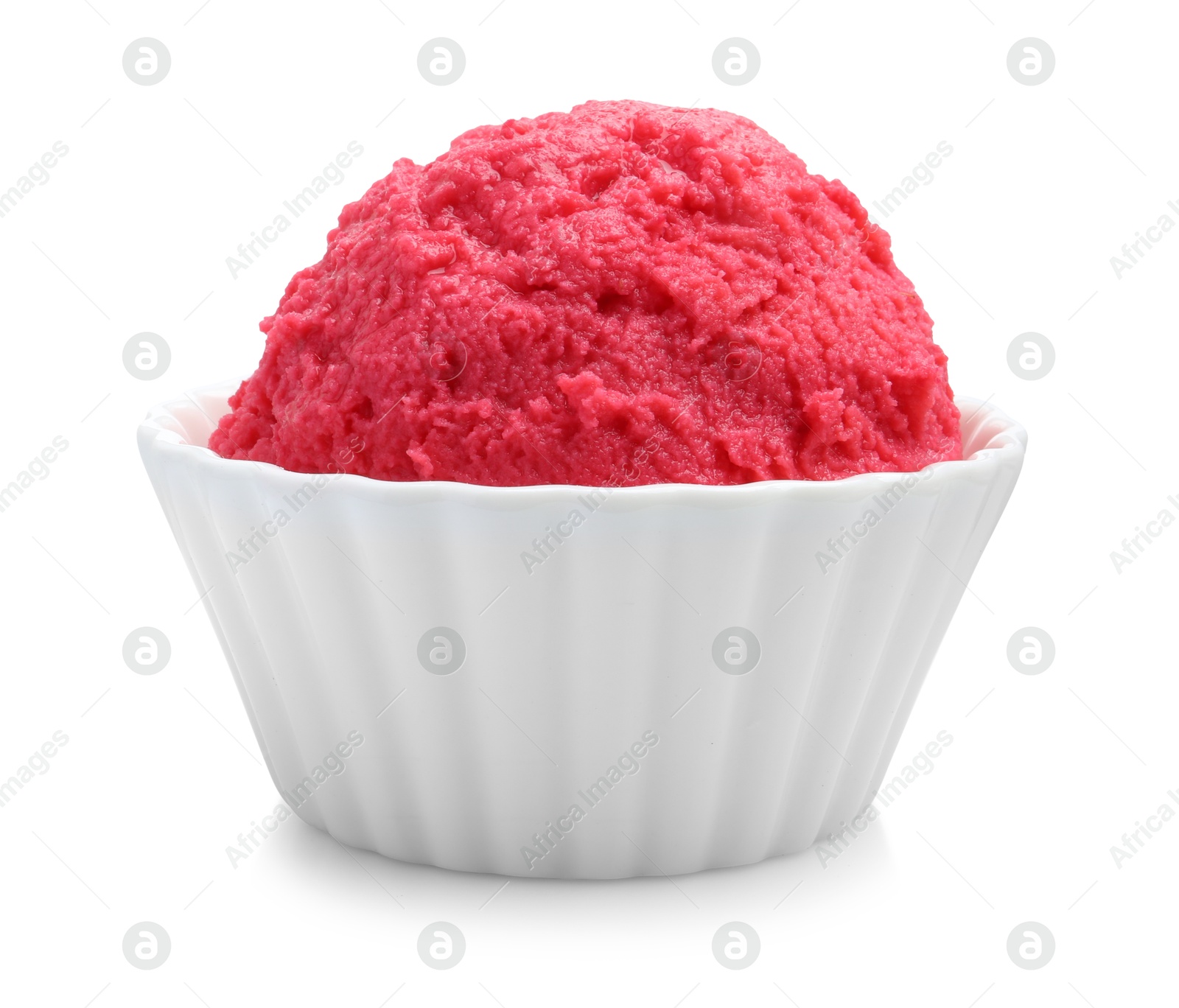 Photo of Delicious sorbet in bowl isolated on white