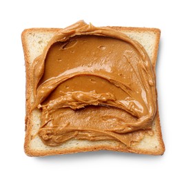 Photo of Delicious sandwich with peanut butter isolated white, top view