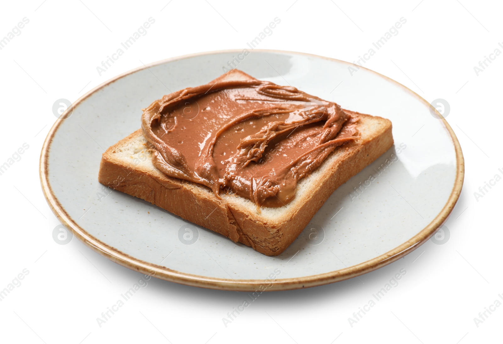 Photo of Delicious sandwich with peanut butter isolated white