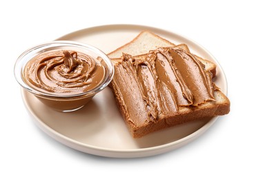 Photo of Delicious sandwich with peanut butter isolated white