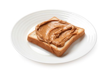 Photo of Delicious sandwich with peanut butter isolated white