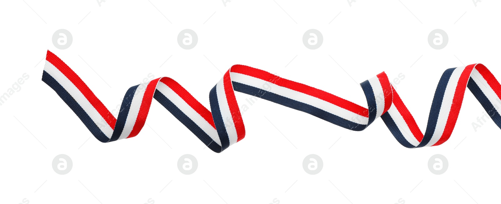 Photo of Ribbon in colors of Yemeni flag isolated on white, top view