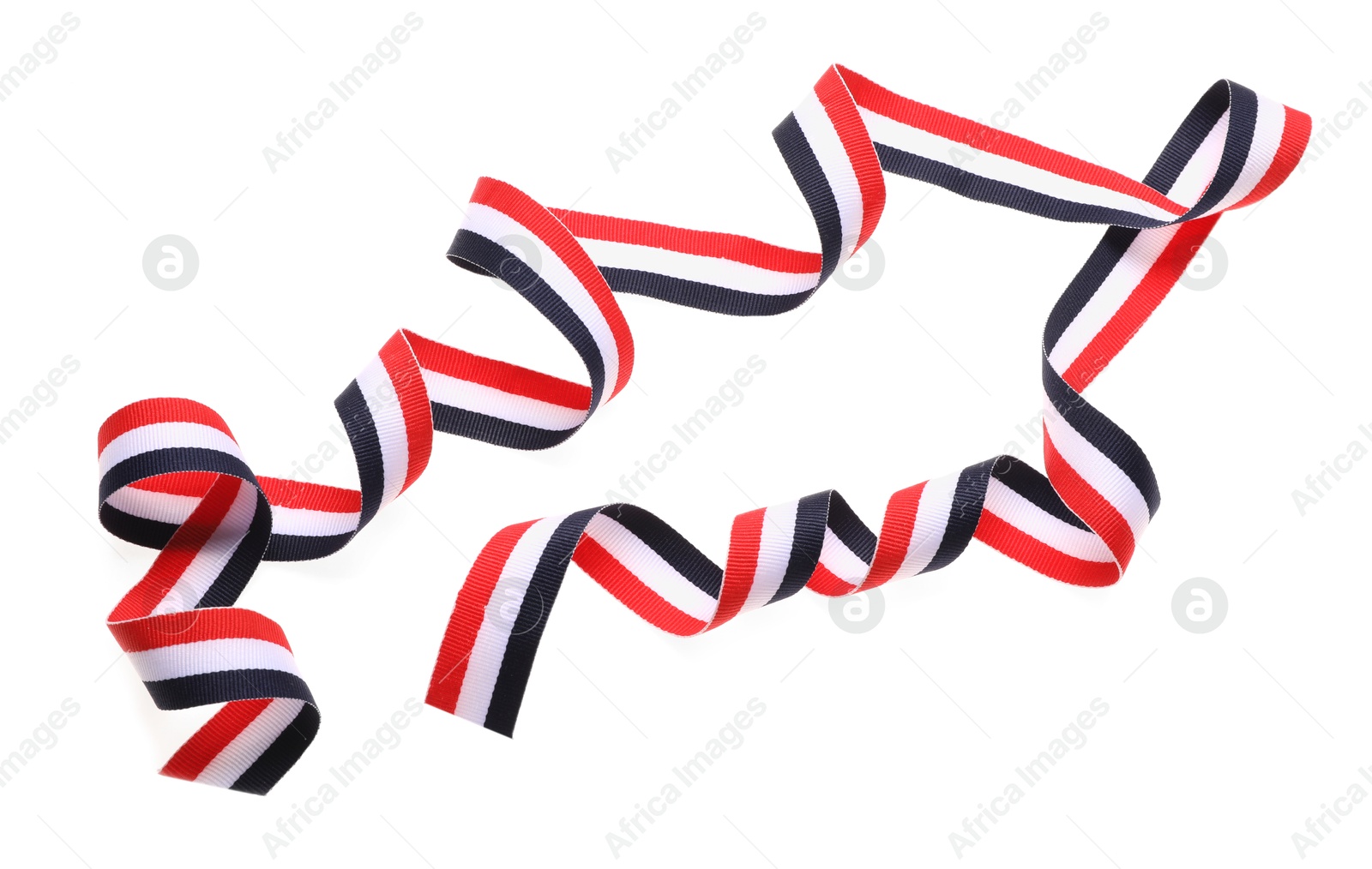 Photo of Ribbon in colors of Yemeni flag isolated on white, top view