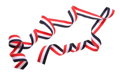 Photo of Ribbon in colors of Yemeni flag isolated on white, top view