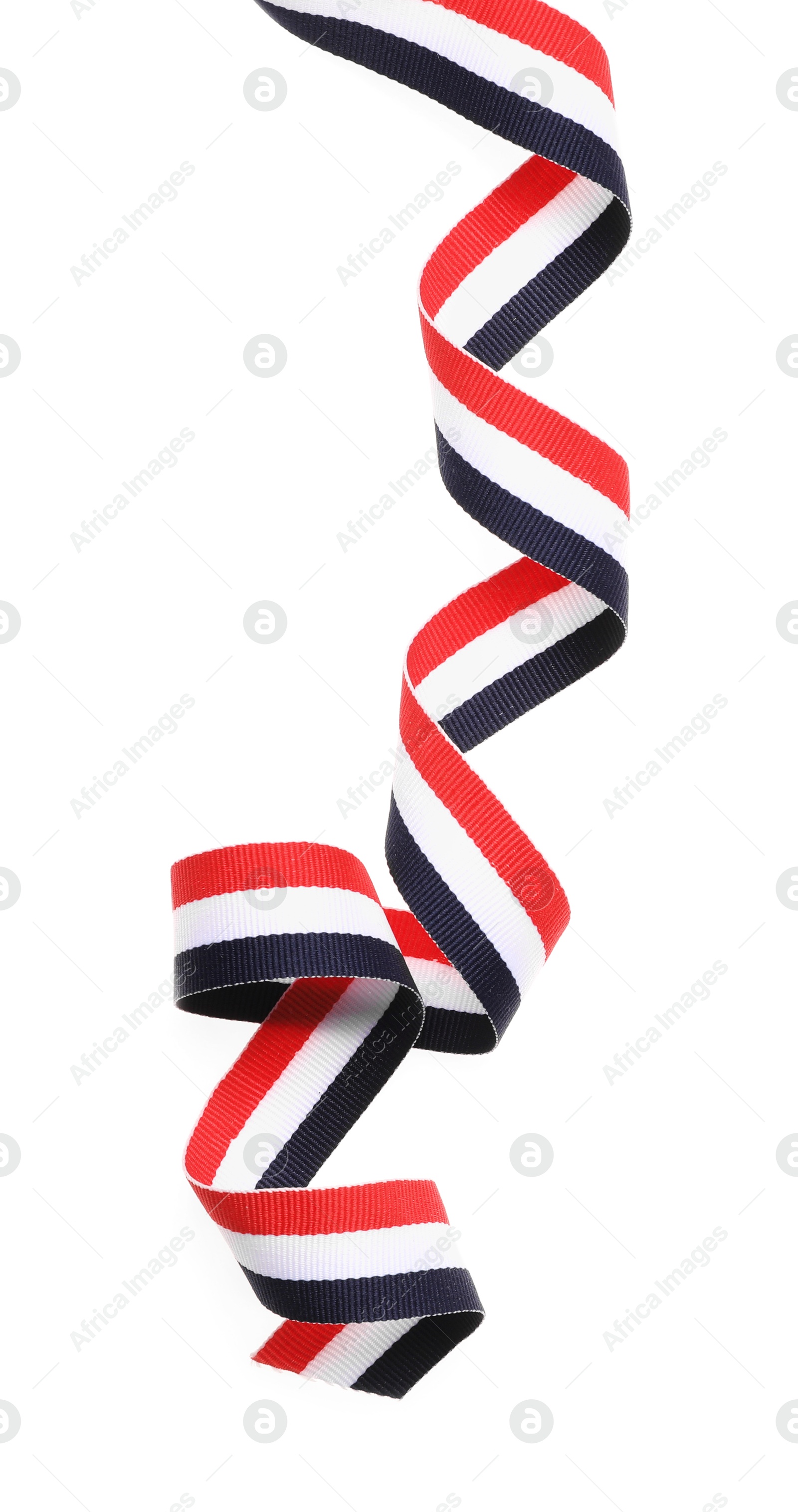 Photo of Ribbon in colors of Yemeni flag isolated on white, top view