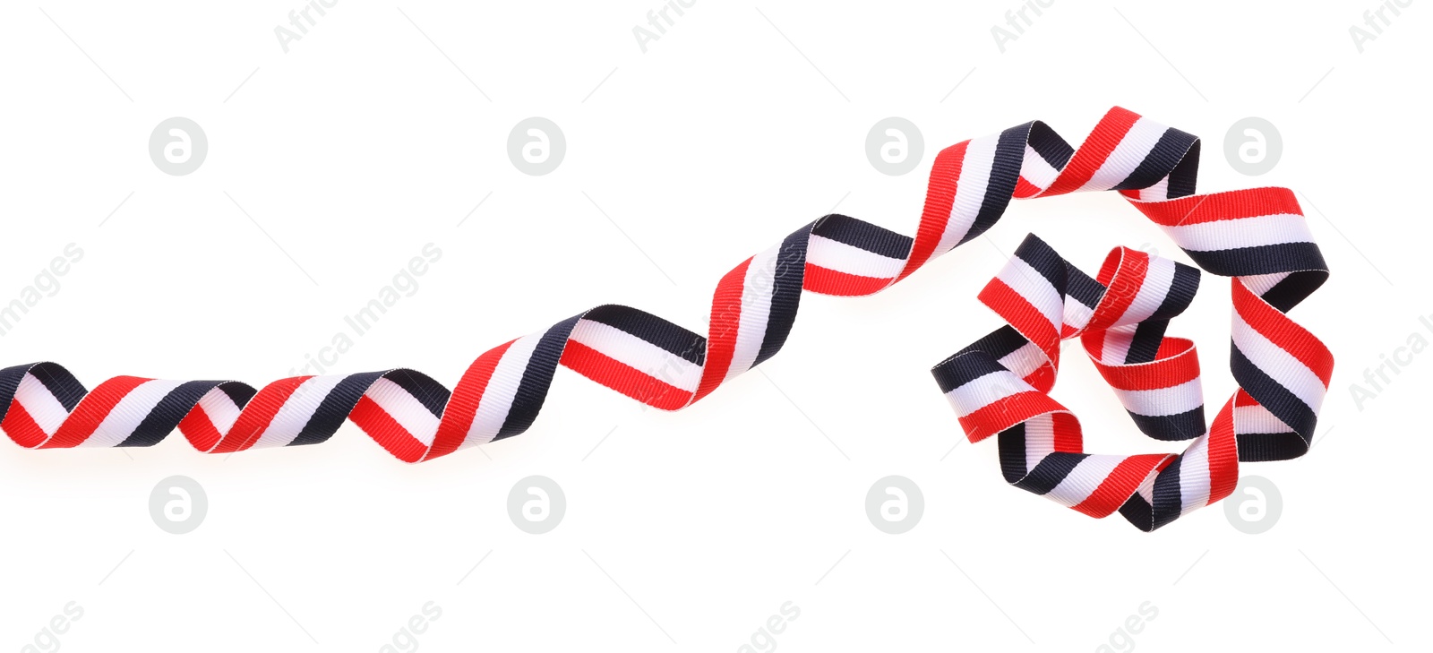 Photo of Ribbon in colors of Yemeni flag isolated on white, top view