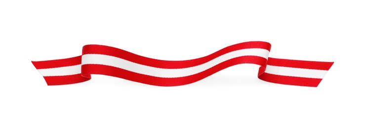 Ribbon in colors of Austrian flag isolated on white, top view