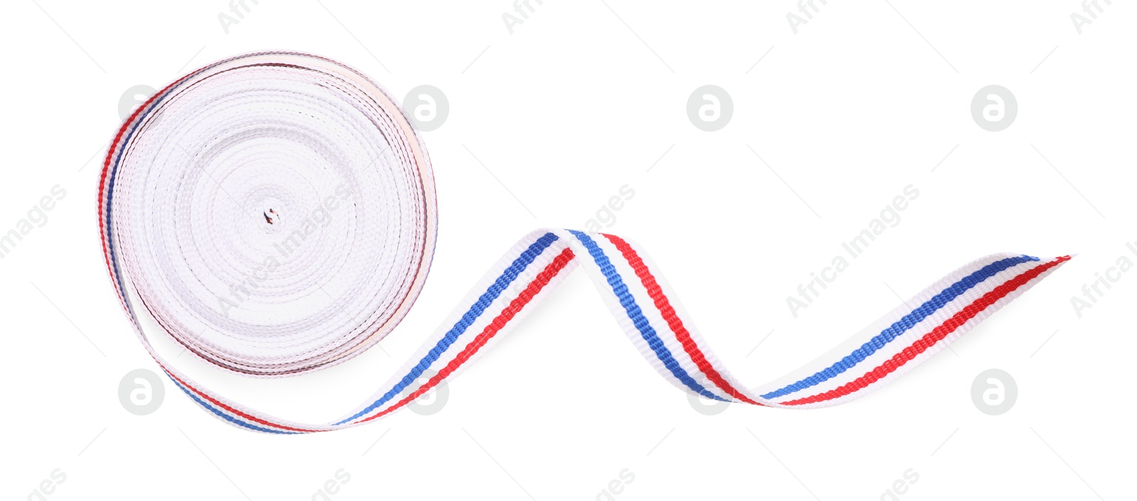 Photo of Ribbon in colors of Netherlands flag isolated on white, top view