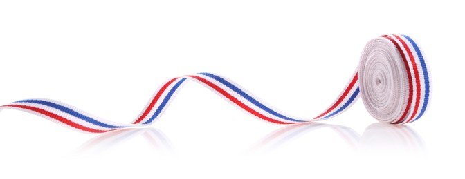 Photo of Ribbon in colors of Netherlands flag isolated on white