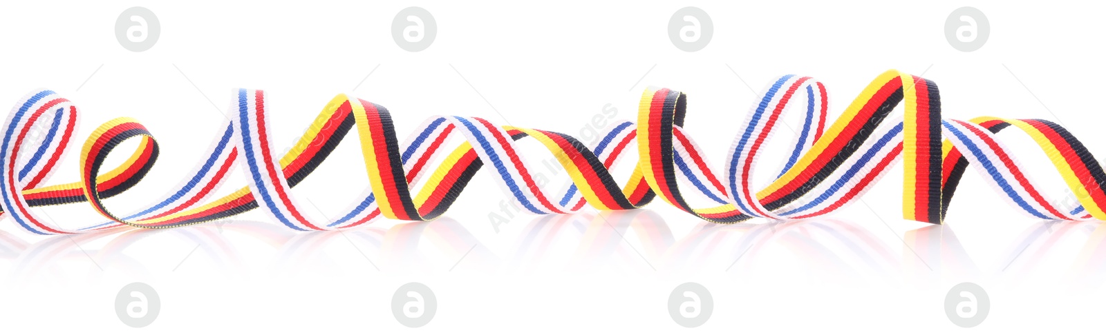 Photo of Ribbons in colors of different flags isolated on white