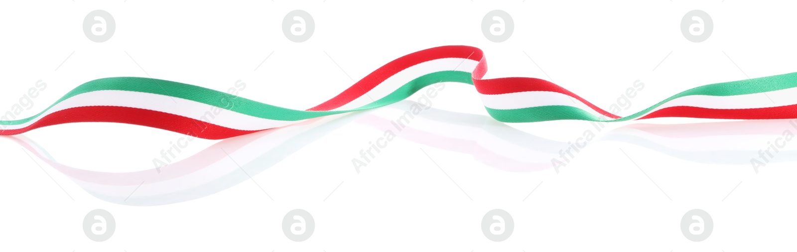 Photo of Ribbon in colors of Hungarian flag isolated on white