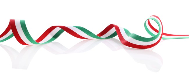 Photo of Ribbon in colors of Hungarian flag isolated on white