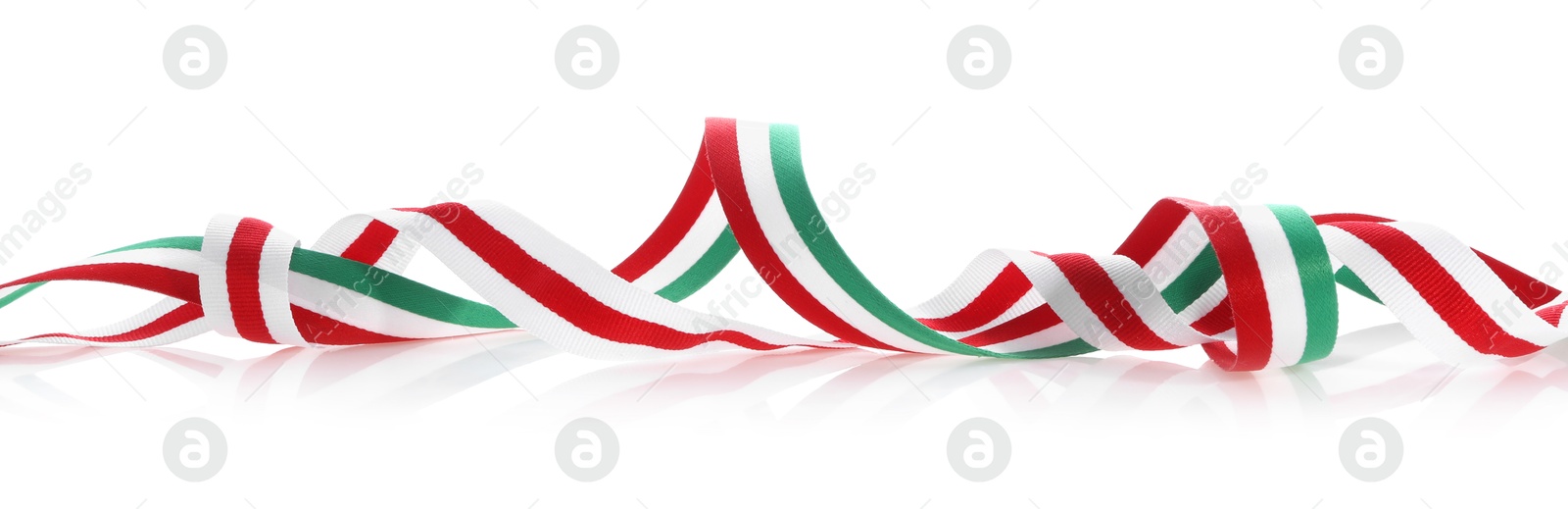 Photo of Ribbon in colors of Hungarian flag isolated on white