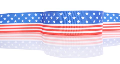 Photo of Ribbon in colors of American flag isolated on white