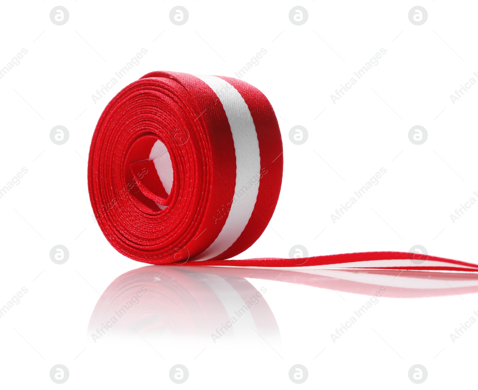 Photo of Ribbon in colors of Austrian flag isolated on white