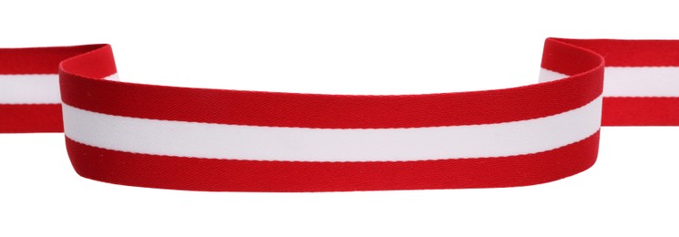 Photo of Ribbon in colors of Austrian flag isolated on white