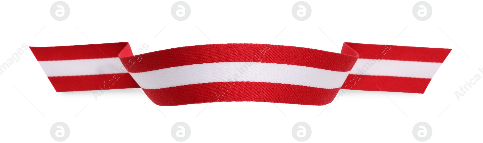 Photo of Ribbon in colors of Austrian flag isolated on white