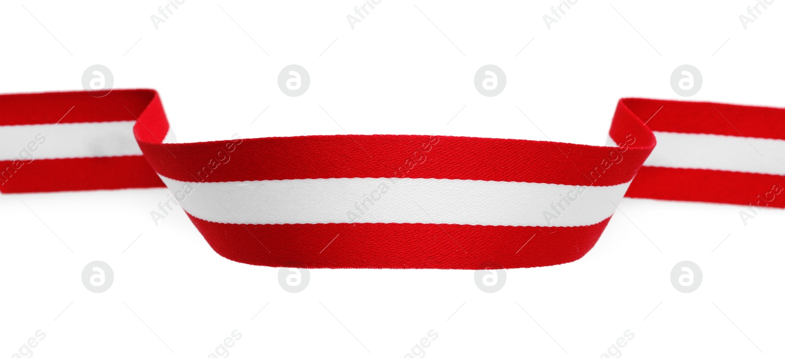 Photo of Ribbon in colors of Austrian flag isolated on white