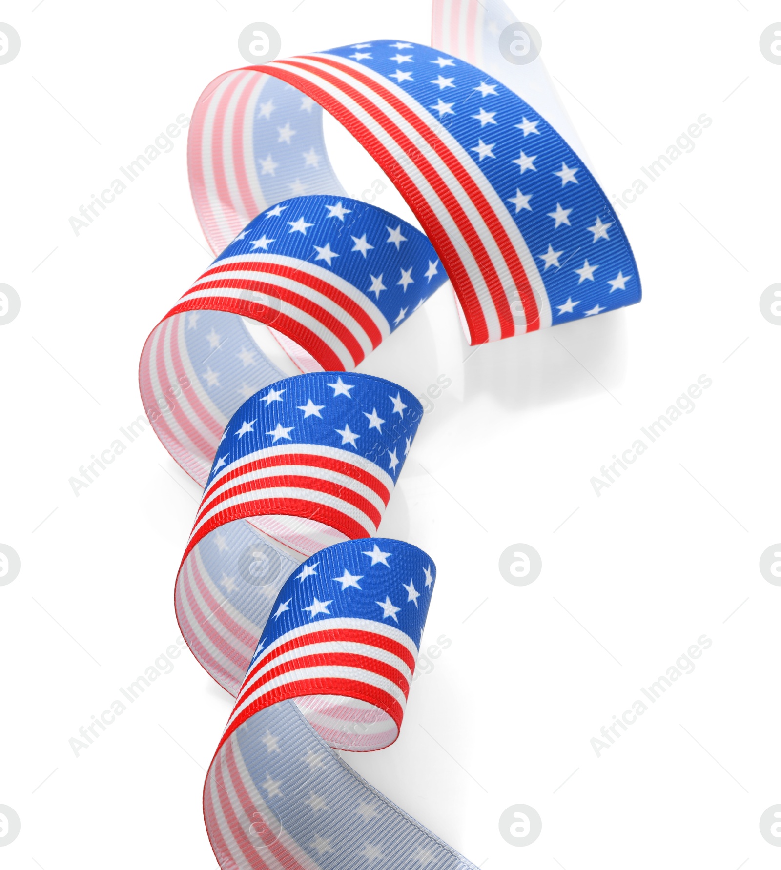 Photo of Ribbon in colors of American flag isolated on white