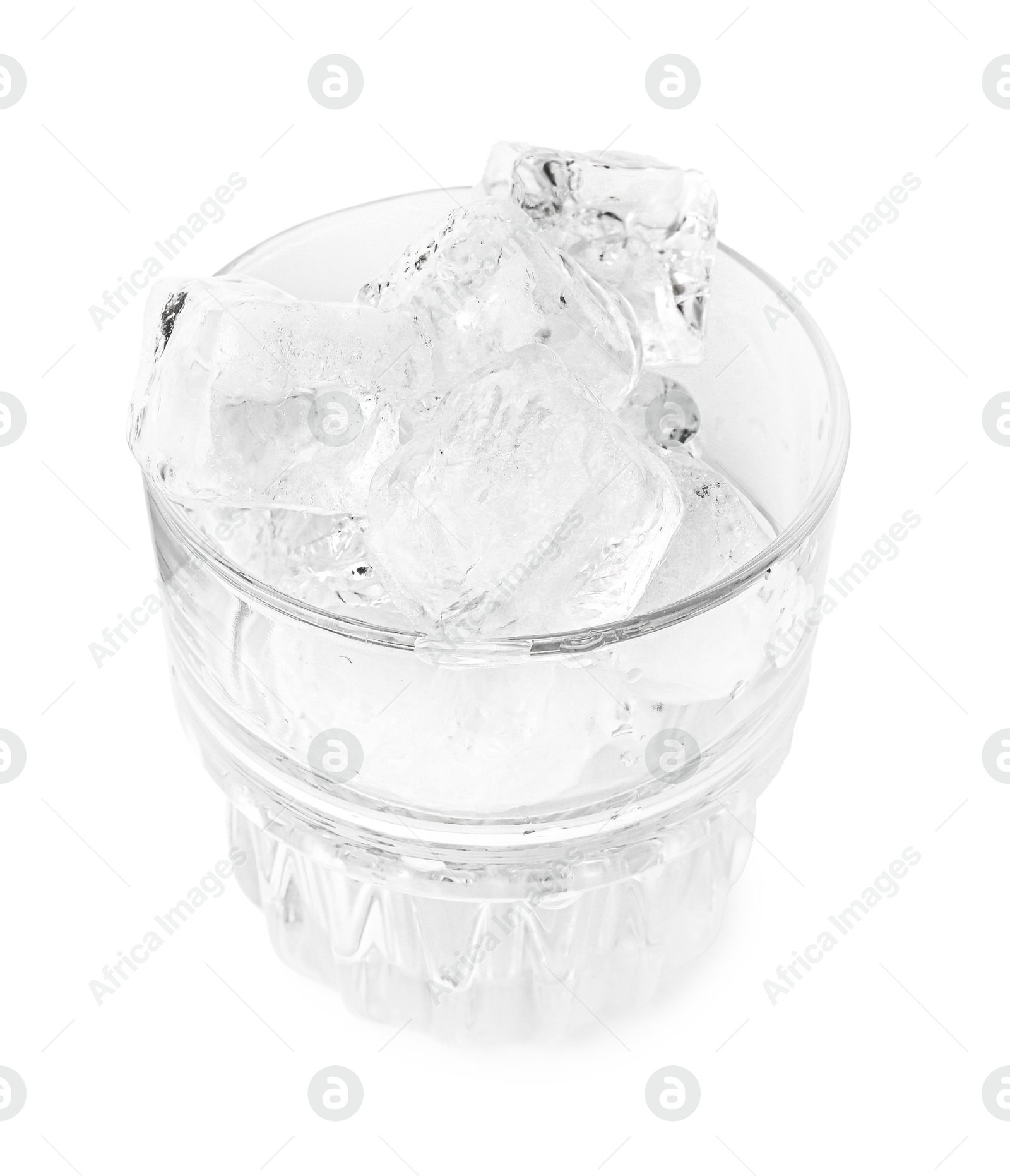 Photo of Refreshing water with ice cubes in glass isolated on white