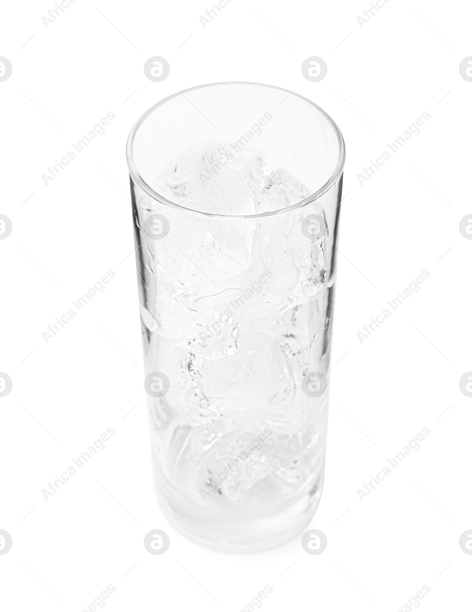 Photo of Refreshing water with ice cubes in glass isolated on white