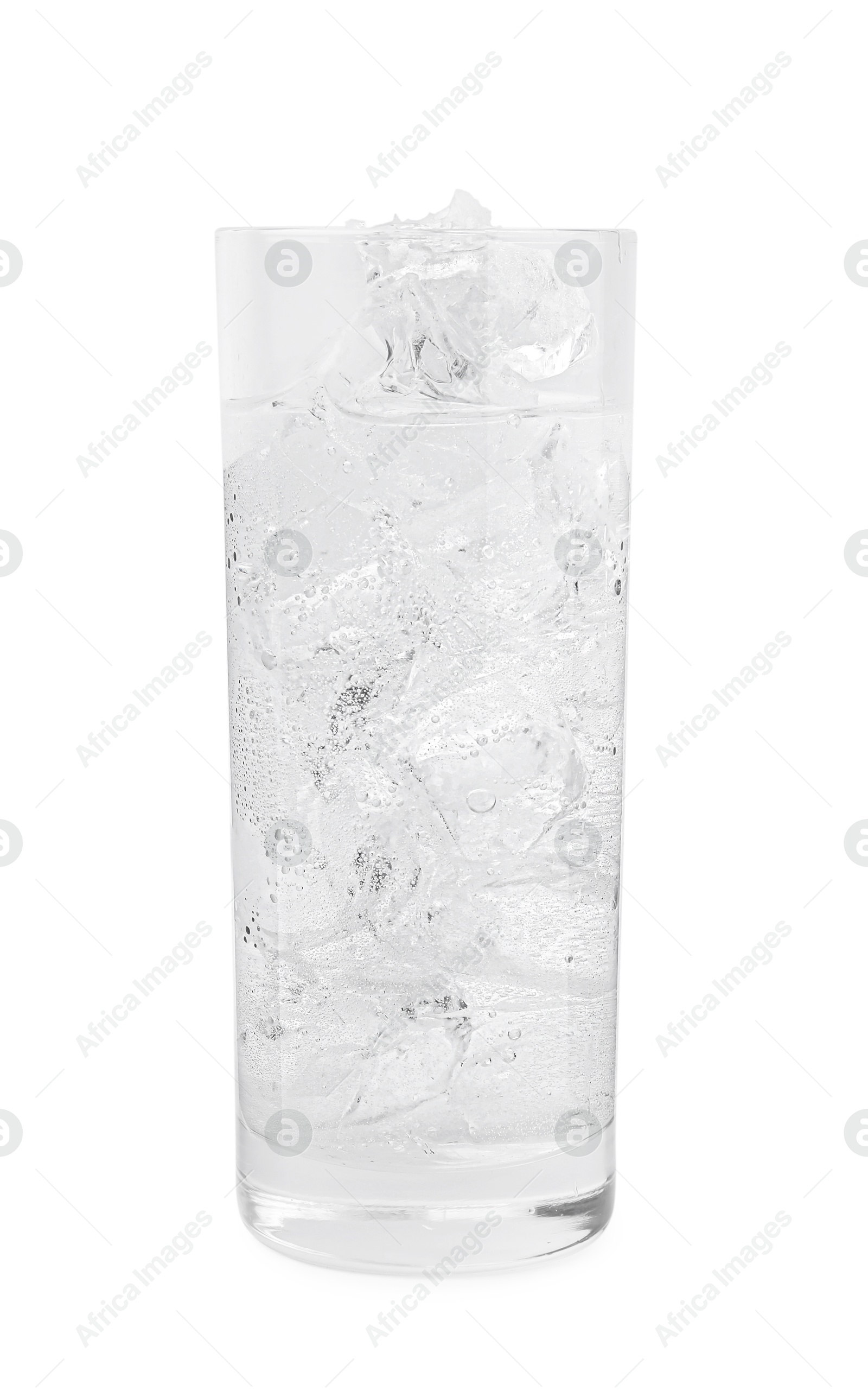 Photo of Refreshing water with ice cubes in glass isolated on white