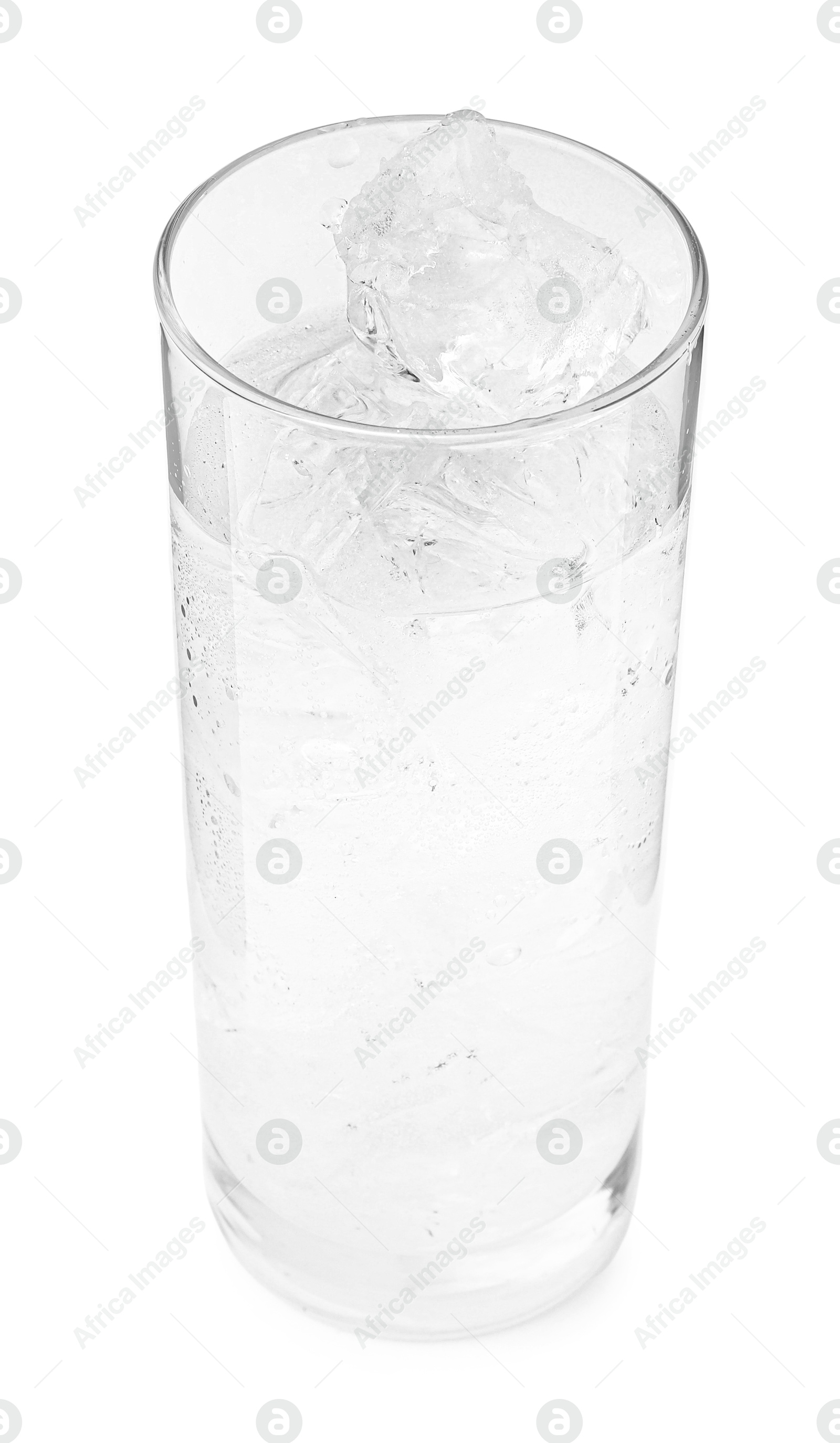 Photo of Refreshing water with ice cubes in glass isolated on white