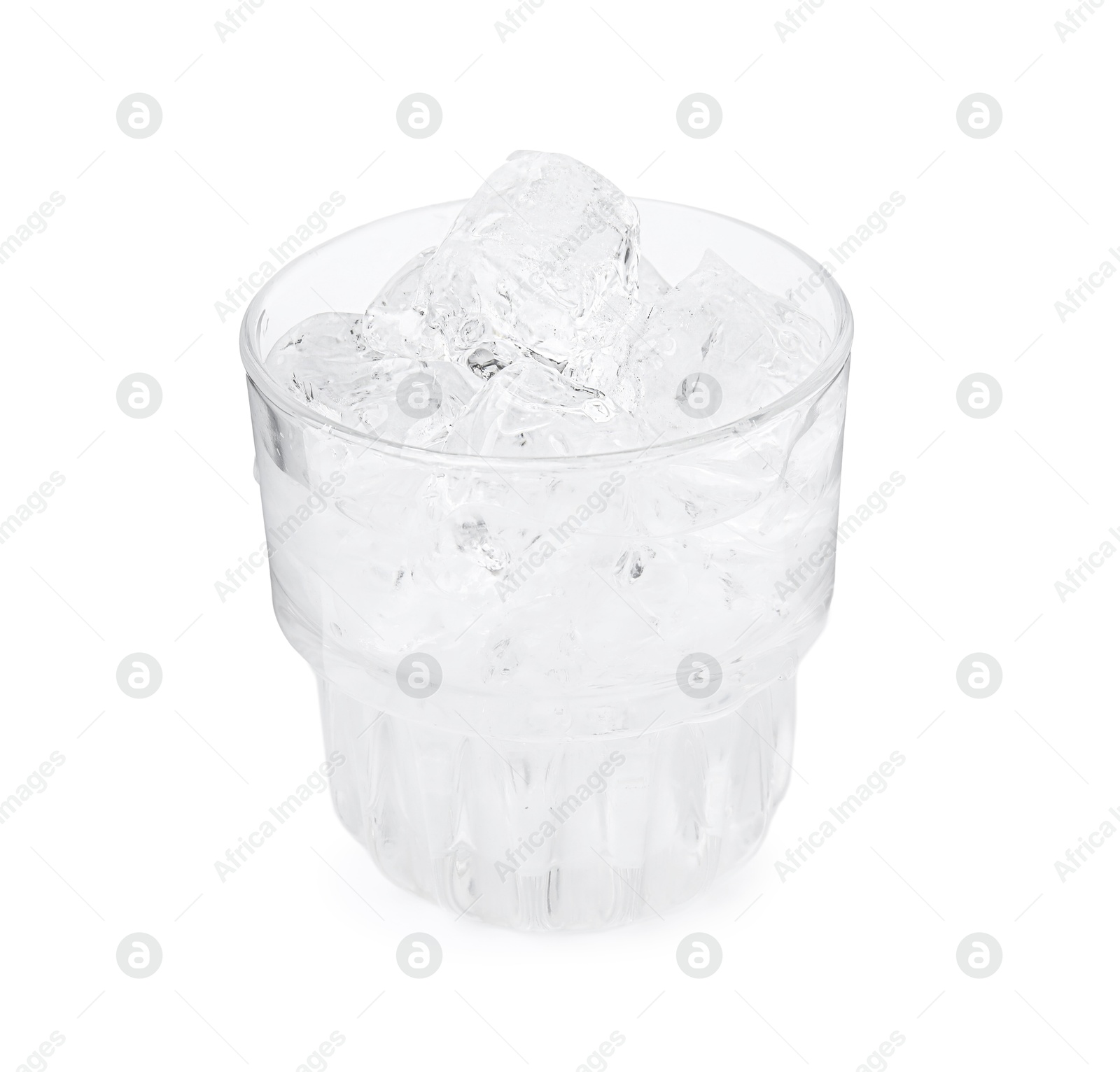 Photo of Refreshing water with ice cubes in glass isolated on white