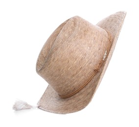 Photo of Straw hat isolated on white. Stylish headdress